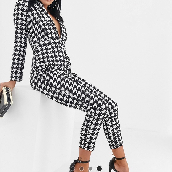 ASOS DESIGN Plunge Tux Jumpsuit in houndstooth - Picture 3 of 11